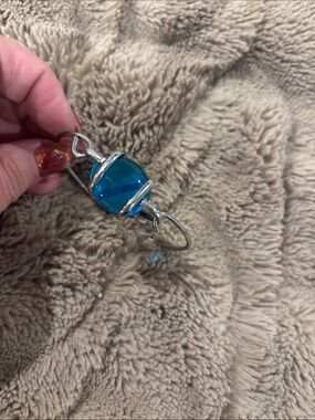 Blue Glass Orb Silver Bangle Bracelet - Women Jewelry